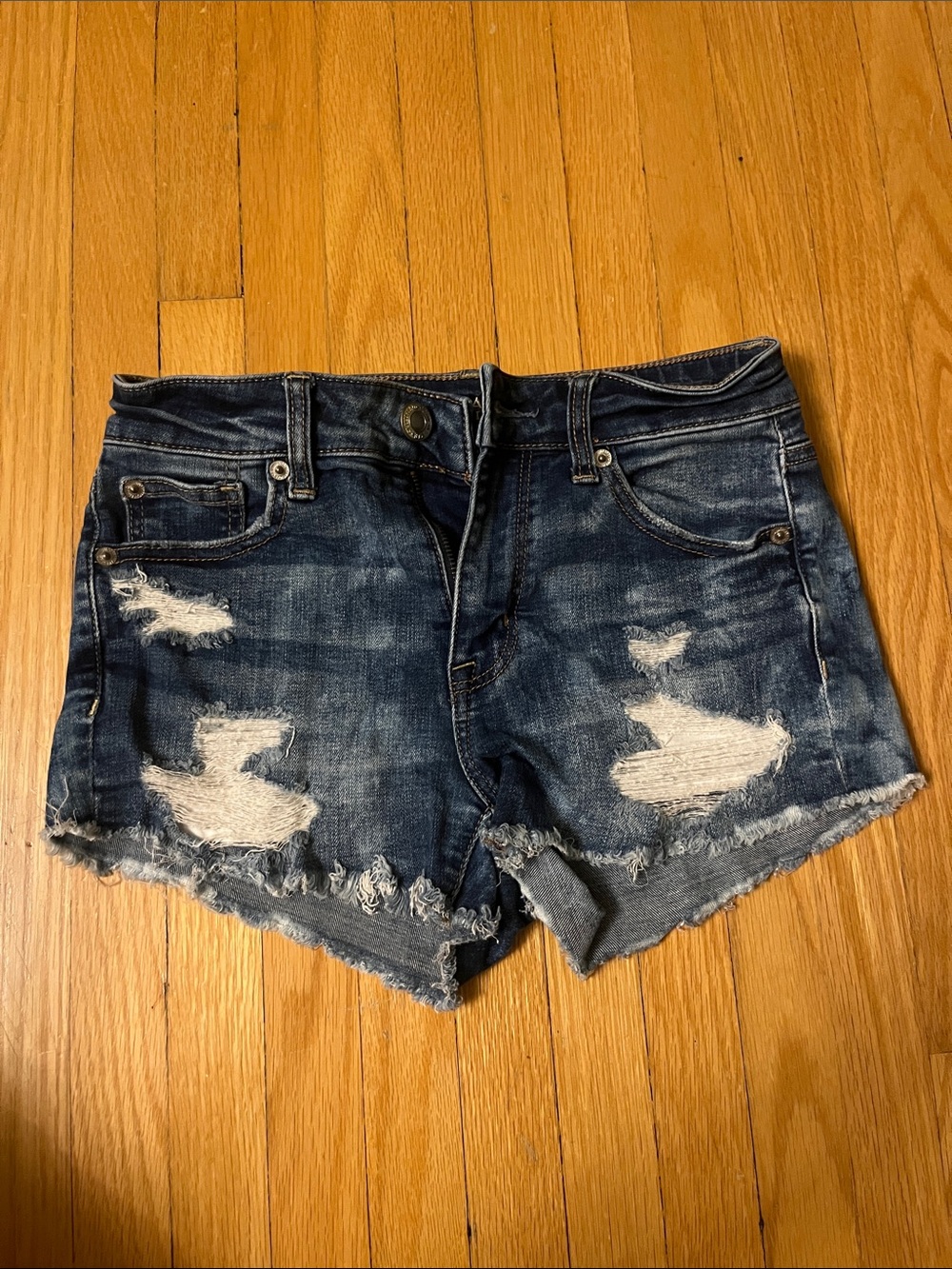 AE Women's Dark Blue Distressed Denim Cutoff Shorts